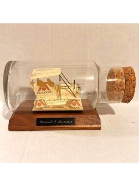 Vintage Business Card Car in Bottle Desk Display Handmade Art Atwood Automotive